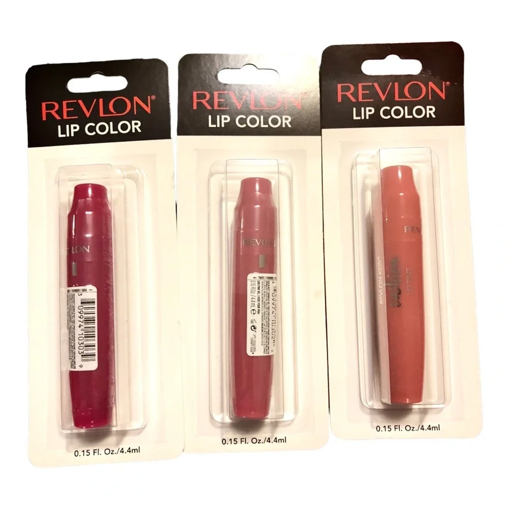 3pk Revlon Kiss‎ Cushion plush Lip Tint- Berry Lit, Pink IRL, #310 (peacy tint)